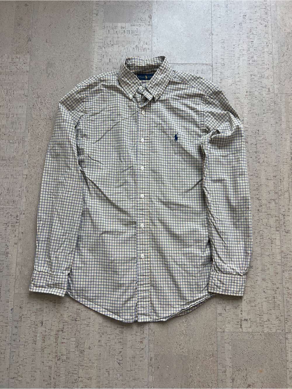 Ralph Lauren Classic Fit Button-Down Check Shirt in Beige/Navy, size small